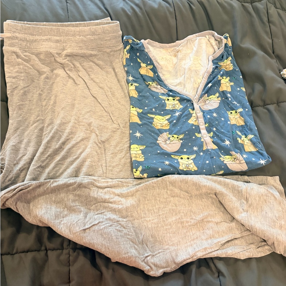 Little Sleepies Blue Baby Yoda Print Pajama Set with Gray Pants
